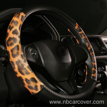 Fashion Ladies Leopard Leather Car Cover Steering Wheel